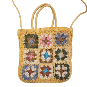 BOLSA ARTESANAL COM DUAS ALÇAS (QUADRADOS COLORIDOS)